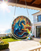 Le vitrail attrape-lumière "Dragon Bleu" - Art mural en acrylique