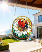 Coccinelle sur Margueritte Capteur de Lumière-Art de Fenêtre en Acrylique