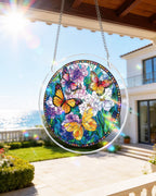 Attrape-soleil lumineux Papillons en fleurs – Art en acrylique pour fenêtre