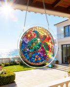 Attrape-lumière en verre teinté tortue de mer – Art de fenêtre en acrylique