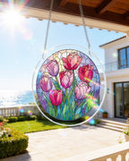Capteur de soleil Acrylique « Tulipes Éclat du matin » - Décoration de fenêtre