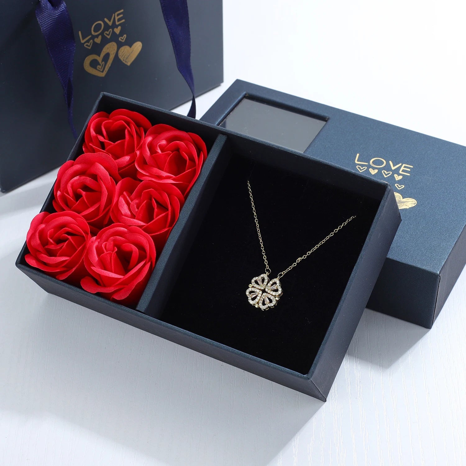Heart² x Heart² Necklace & Preserved Rose Set