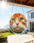 Attrape-soleil lumineux chat en pierre - Art acrylique pour fenêtre