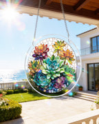 Capteur de soleil lumineux en acrylique pour fenêtre - Jardin de succulentes oniriques