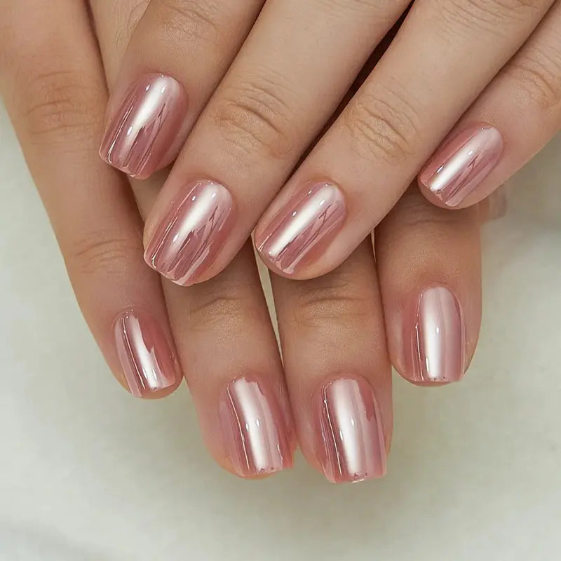 Lot de 30 faux ongles blush brillants – Manucure courte naturelle pour tous les jours