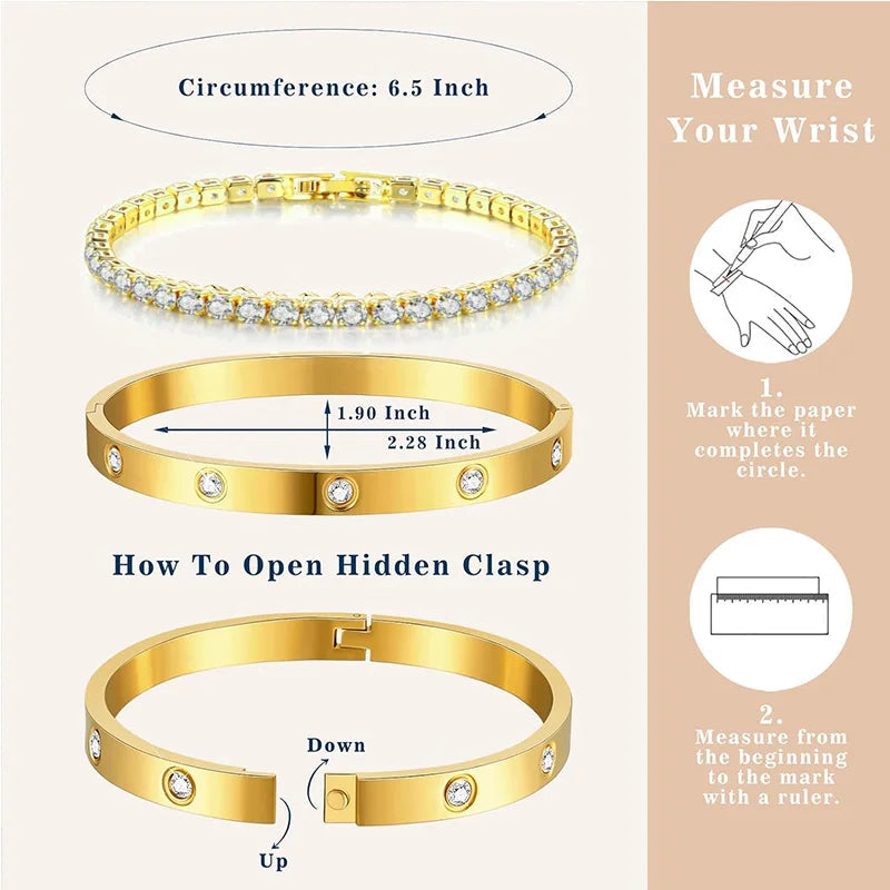Tennis Chain Bracelet Cuff Set