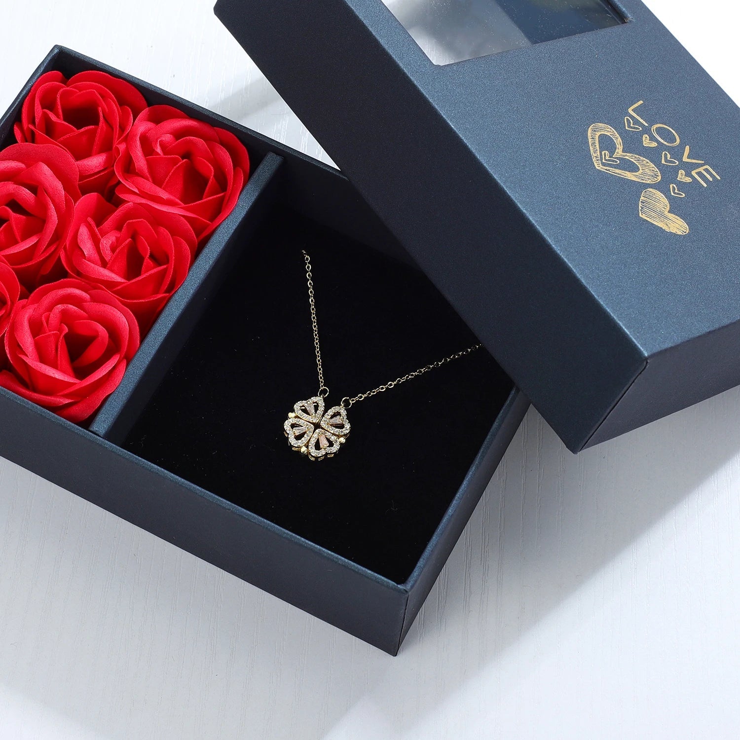 Heart² x Heart² Necklace & Preserved Rose Set