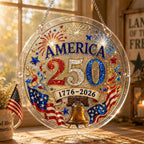 Décoration suspendue patriotique pour fenêtre, puzzle en acrylique America 250, attrape-soleil, ornement, 1776-2026, avec feux d'artifice