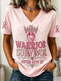 Women's Breast Cancer Ribbon  Printing  T-Shirts