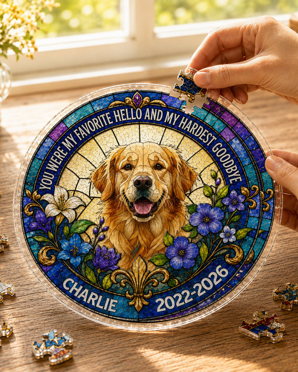 Custom Photo Stained Glass Portrait Dog Cat Family - Personalized Stained Glass Window Hanging Suncatcher