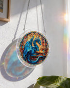 Le vitrail attrape-lumière "Dragon Bleu" - Art mural en acrylique