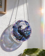 Attrape-soleil corbeau au clair de lune - Art de fenêtre en acrylique