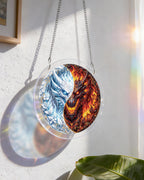 Attrape-soleil lumineux du Royaume des Dragons Jumeaux - Art de fenêtre en acrylique