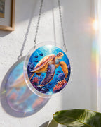 Attrape-soleil lumineux tortue marine – Décoration de fenêtre en acrylique