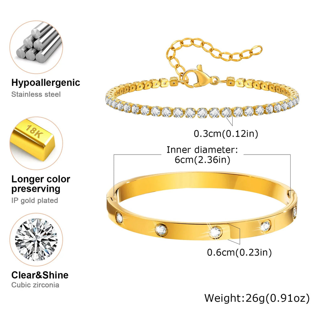 Tennis Chain Bracelet Cuff Set