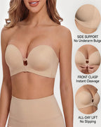 Soutien-gorge sans bretelles à double boucle avant pour femme | Soutien-gorge sans armature anti-glisse et maintien complet