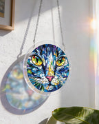 Attrape-soleil lumineux chat mosaïque - Art acrylique pour fenêtre
