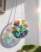 Capteur de soleil lumineux en acrylique pour fenêtre - Jardin de succulentes oniriques