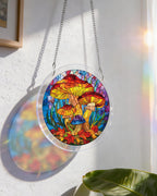 Attrape-soleil lumineux en acrylique, Forêt de champignons mystiques - Art de fenêtre