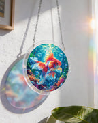 Attrape-soleil doré Starflame en forme de poisson rouge - Décoration de fenêtre en acrylique