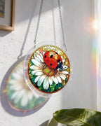 Coccinelle sur Margueritte Capteur de Lumière-Art de Fenêtre en Acrylique
