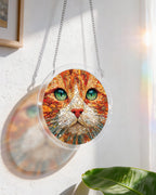 Attrape-soleil lumineux chat en pierre - Art acrylique pour fenêtre