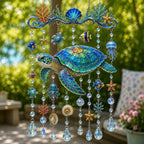 🔥🐋🐢🐬Carillon Éolien en Cristal Thème Océan â€?🌊Apportez la Lumière de l'Océan à Votre Jardin