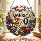 Ornement suspendu en acrylique America 250th Anniversary – Puzzle de style vitrail patriotique 1776-2026