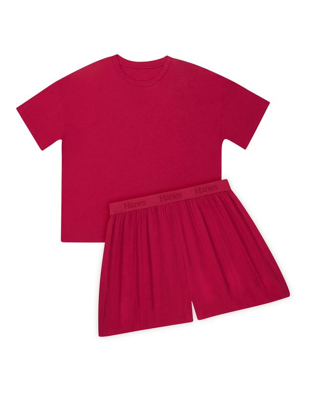 Women’s Bamboo-Blend Boxy Tee & High-Rise Shorts Pajama Set