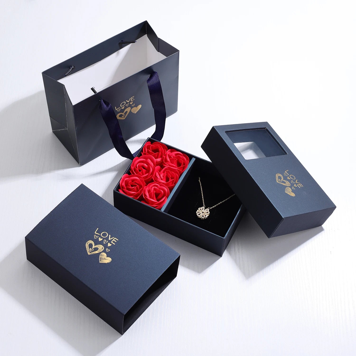 Heart² x Heart² Necklace & Preserved Rose Set