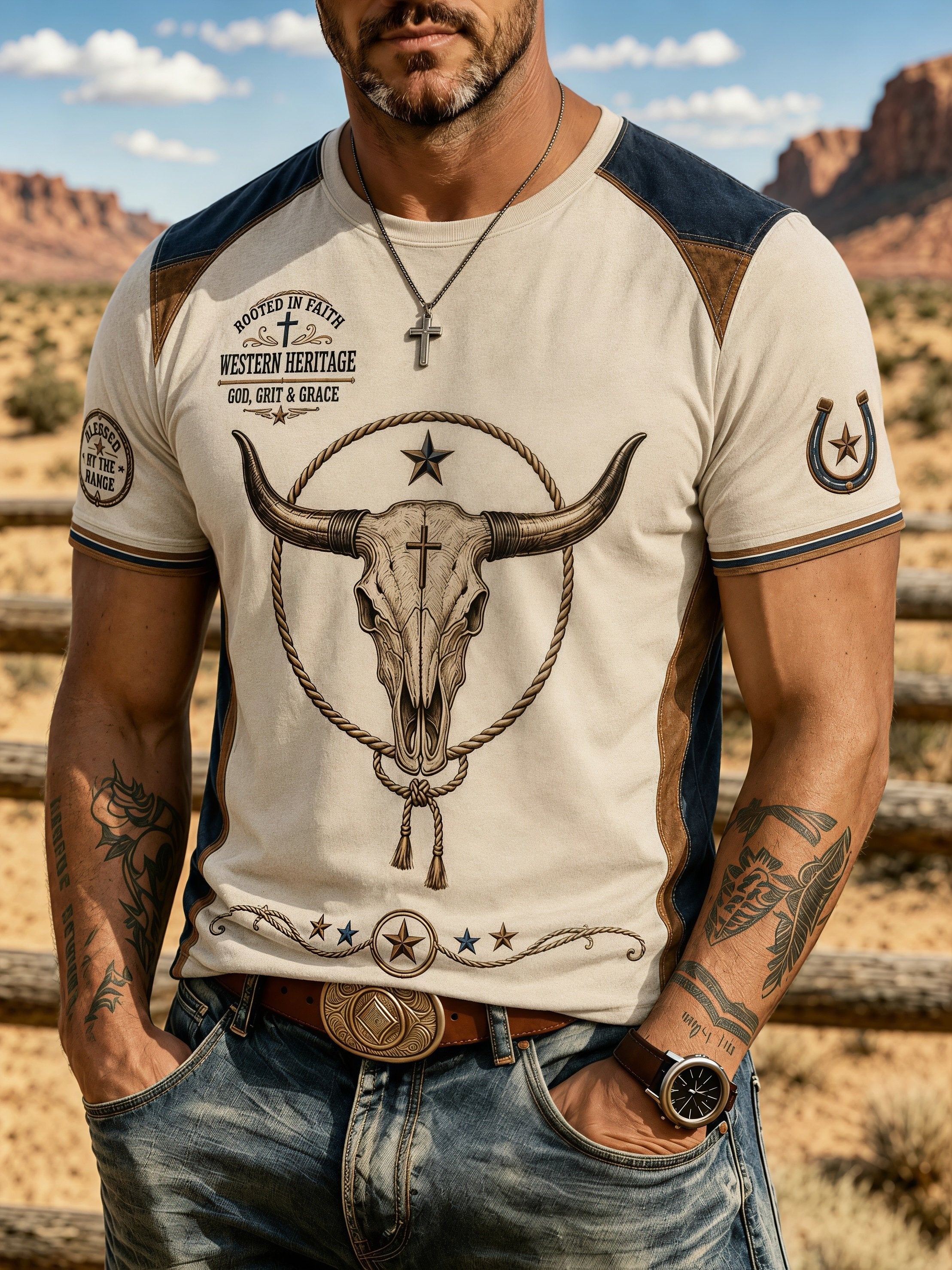 Men's Vintage Western Faith Print T-Shirt