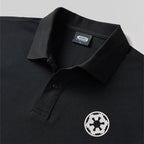 Polo noir brodé science-fiction premium | Vêtement geek emblème galactique (M-5XL)