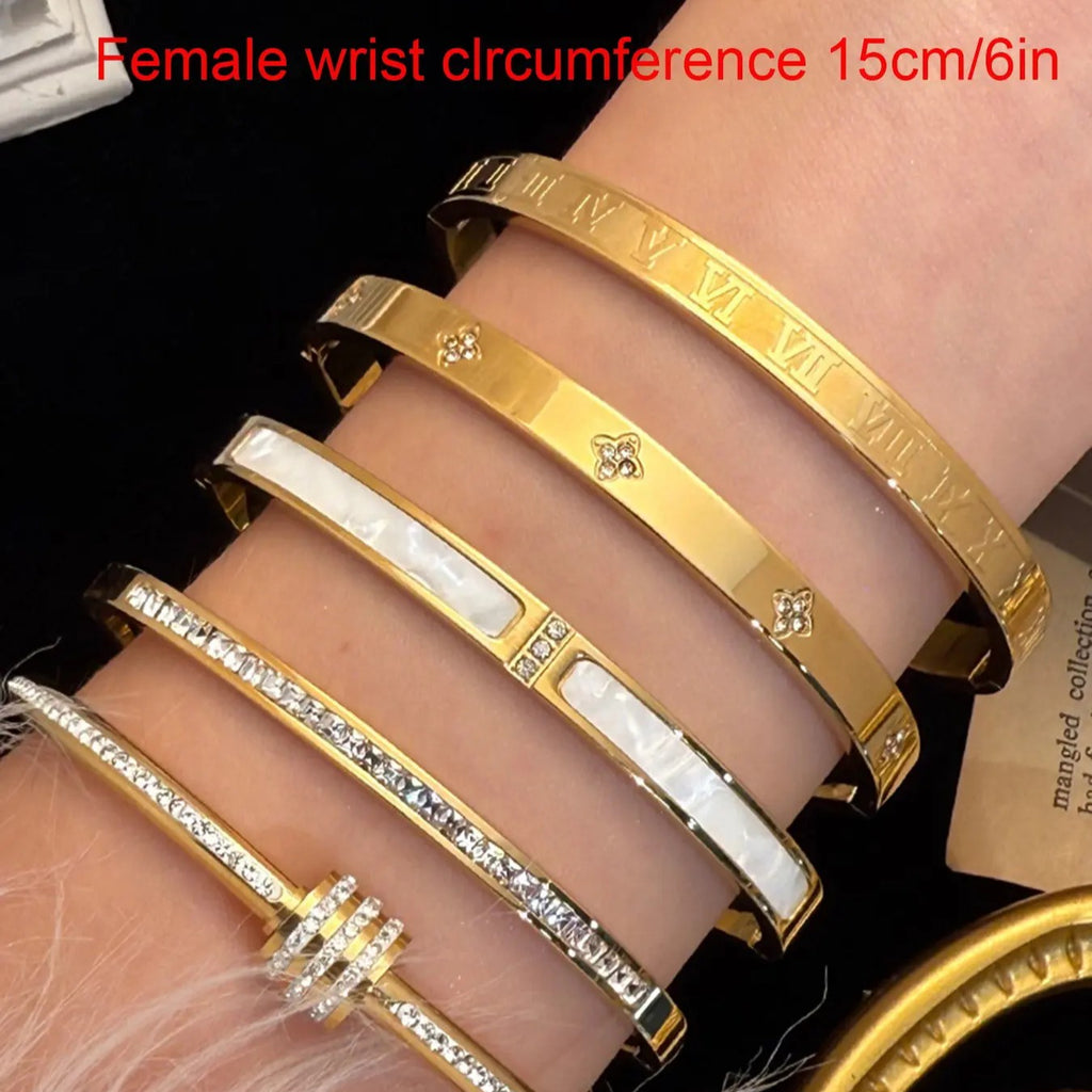 5-Piece 18K Gold Plated Titanium Steel Bracelet Set