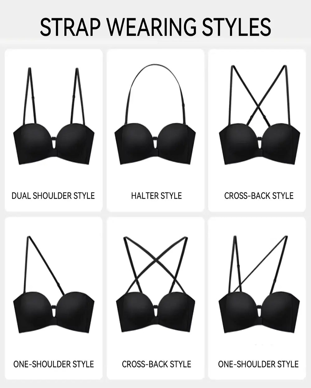 Soutien-gorge sans bretelles à double boucle avant pour femme | Soutien-gorge sans armature anti-glisse et maintien complet