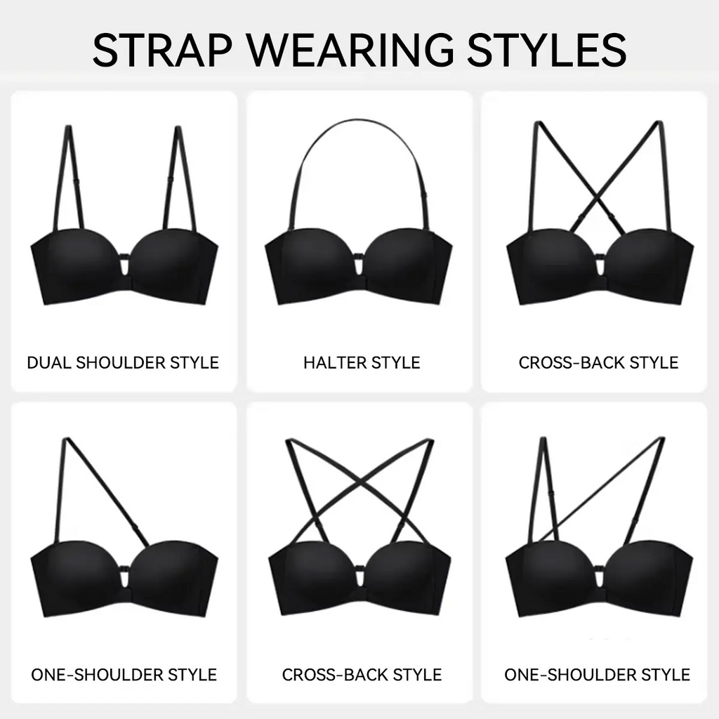Women's Strapless Bra with Dual Front Buckle | Anti-Slip Wireless Full Support Bra