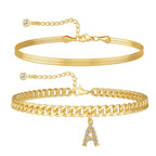 Ensemble de bracelets de cheville empilables dorés pour femme avec pendentif lettre