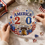 Décoration suspendue patriotique pour fenêtre, puzzle en acrylique America 250, attrape-soleil, ornement, 1776-2026, avec feux d'artifice
