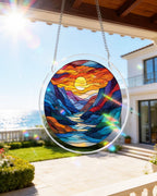 Attrape-soleil en acrylique en forme de puzzle - Paysage fluvial éclairé par la lune