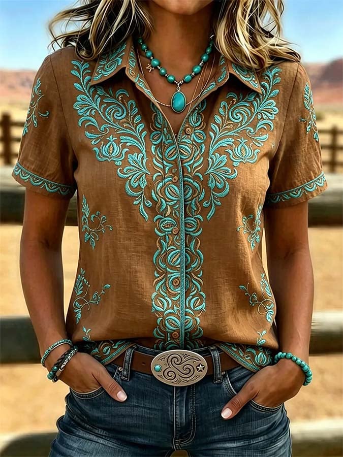 Chemise décontractée rétro imprimée pour femme