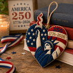 Ornement La Statue de la Liberté en forme de cœur fait à la main « 250e Anniversaire de la fondation des États-Unis » — Kit de loisirs créatifs patriotique en tissu (Édition commémorative 1776–2026)