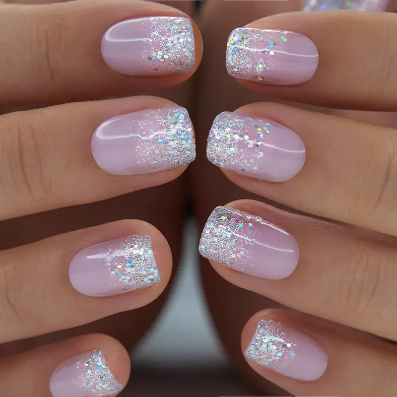 Lot de 30 faux ongles blush brillants – Manucure courte naturelle pour tous les jours