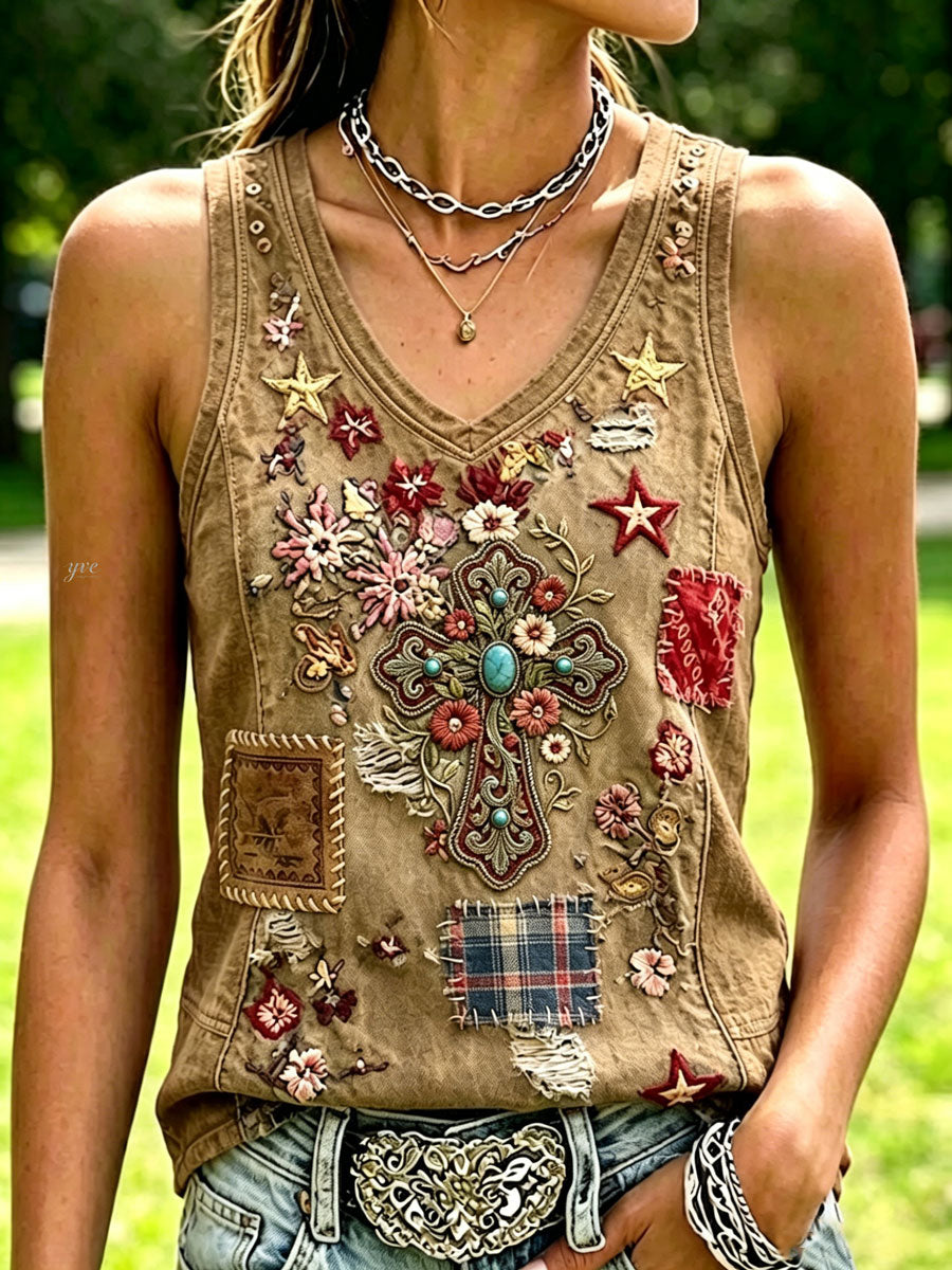 T-shirt sans manches Femme "Faith" style Western