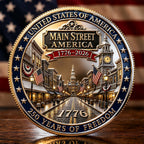 Pièce commémorative du 250e anniversaire de Main Street America 1776-2026 | Pièce de collection recto-verso patriotique Aigle et Cloche de la Liberté