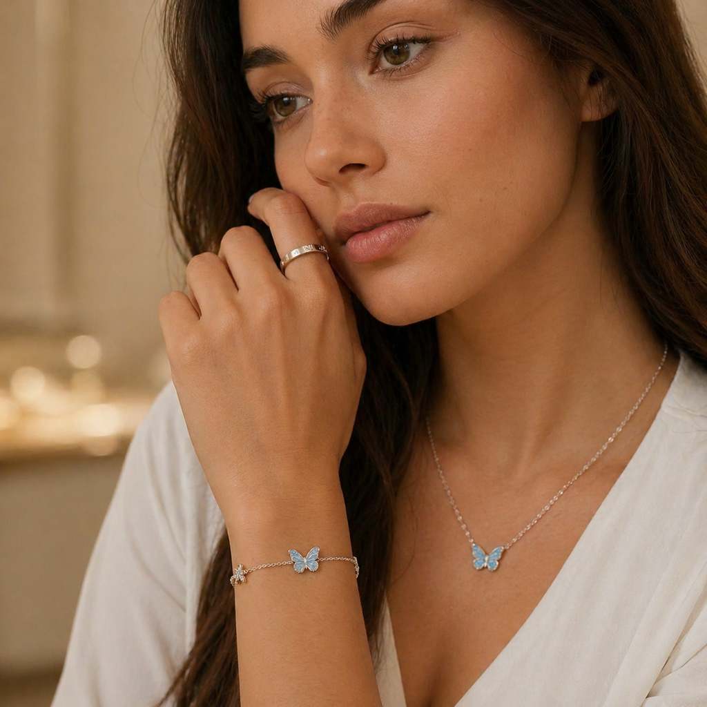 Luminous Butterfly Charm Necklace & Bracelet Set