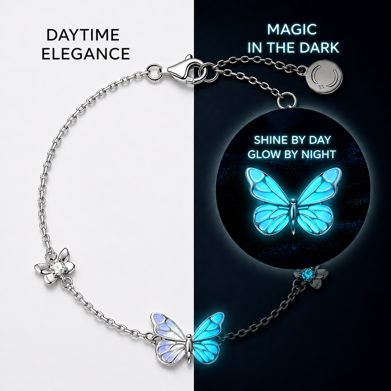 Luminous Butterfly Charm Necklace & Bracelet Set