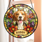 Custom Pet Portrait Stained Glass Style Gift For Pet Lovers - Personalized Window Hanging Suncatcher