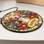 Custom Pet Portrait Stained Glass Style Gift For Pet Lovers - Personalized Window Hanging Suncatcher
