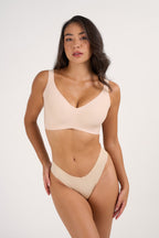 Soutien-gorge sans coutures, doux, à col en V, sans armatures, à maintien intégral avec coussinets en gel