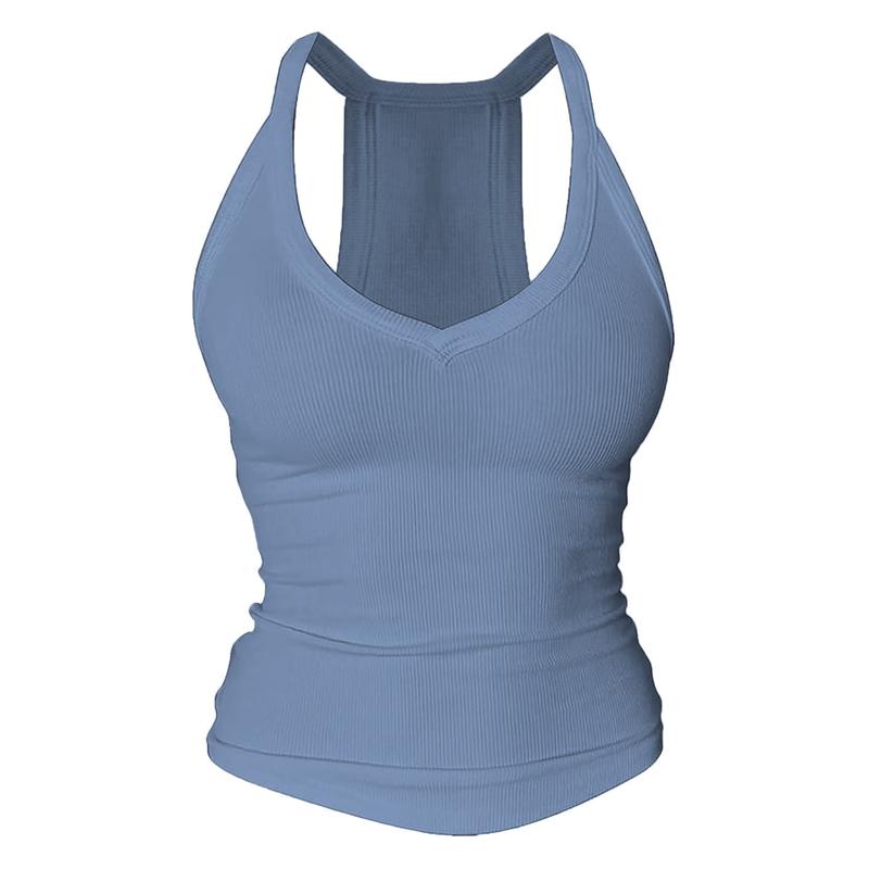 V-Neck Shelf Bra Racerback Tank Top