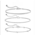 Set de chevillères superposées argentées et étanches pour femme